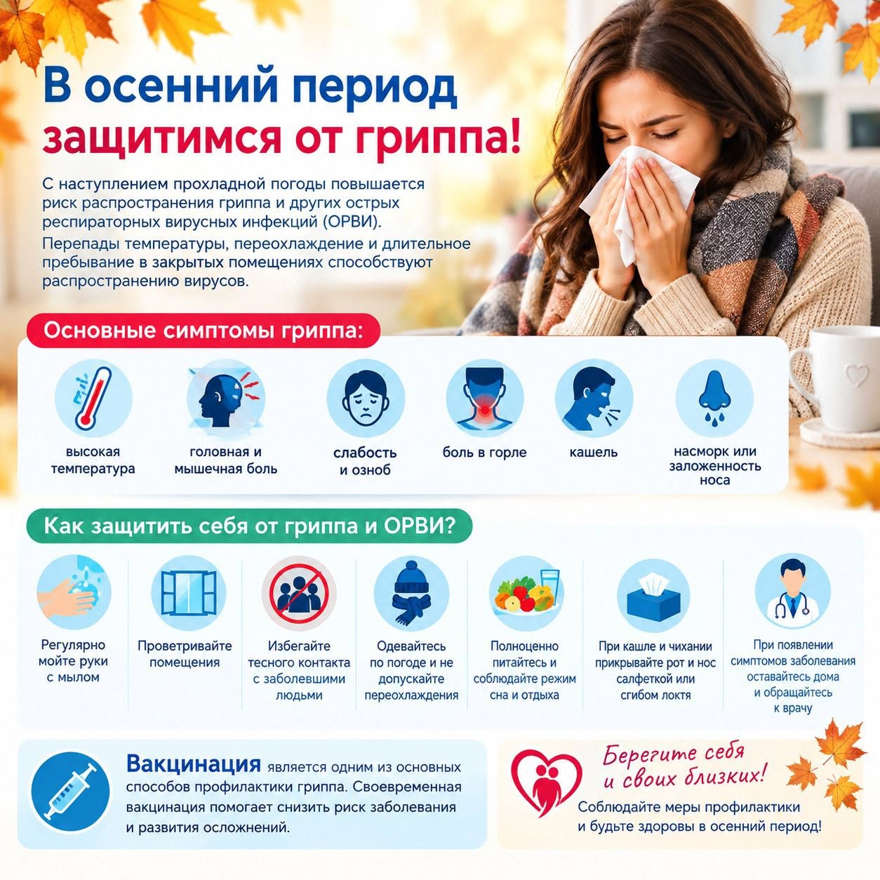 В осенний период особенно важно позаботиться о профилактике гриппа и ОРВИ